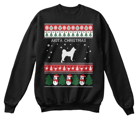 Akita Christmas Black T-Shirt Front