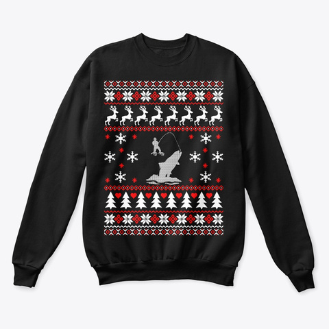 Fly Fishing Ugly Christmas Sweater Black T-Shirt Front
