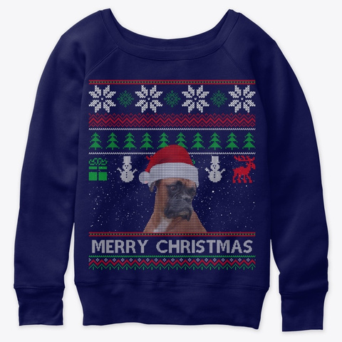 Boxer Dog Ugly Christmas Sweater Navy  T-Shirt Front