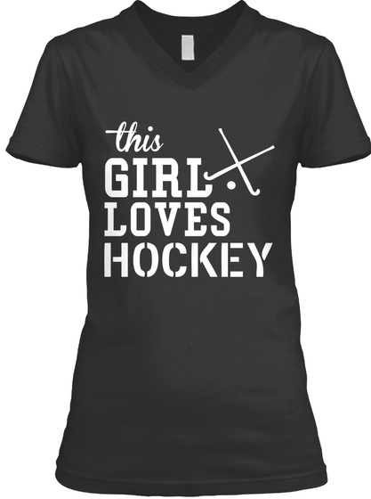 This Girl Loves Hockey Black T-Shirt Front