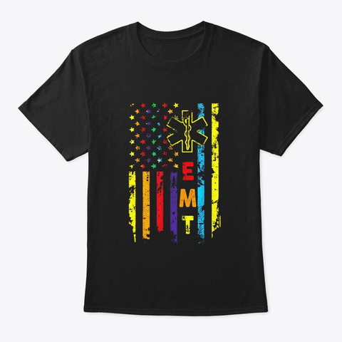 Rainbow American Flag T Shirt Emt Pride Black T-Shirt Front