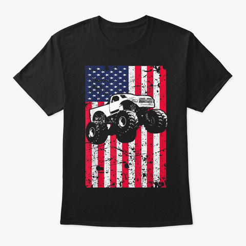 Truck American Flag Racing Usa  Black T-Shirt Front