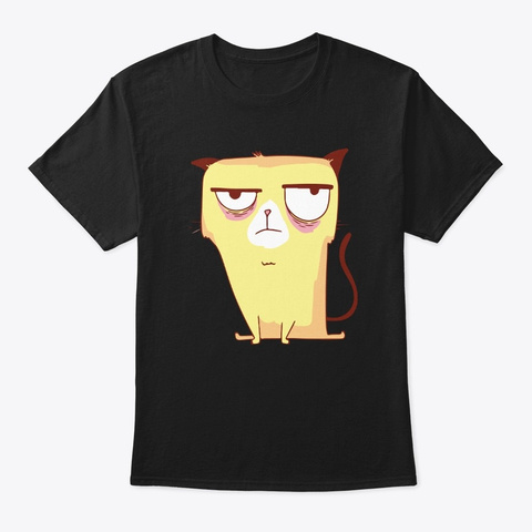 Funny Grumpy Yellow Cat Black T-Shirt Front