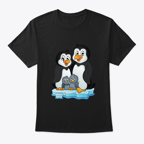 Cute Penguin Family Black T-Shirt Front