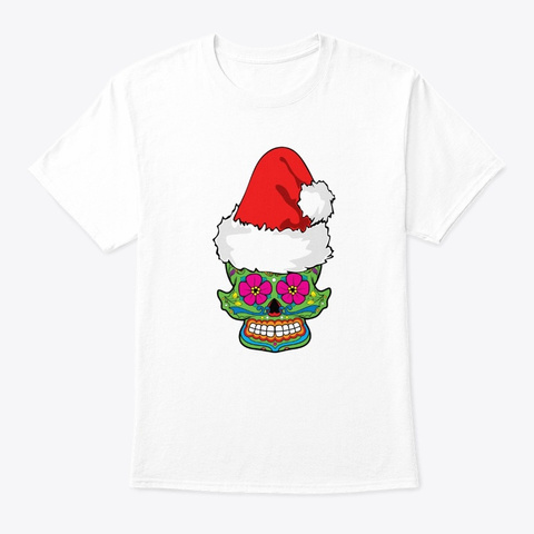 Funny Christmas T Shirts Skull Santa Hat White Camiseta Front