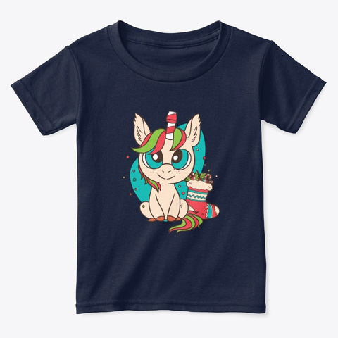 Christmas Cute Unicorn Sugar Cane Gift Navy  T-Shirt Front