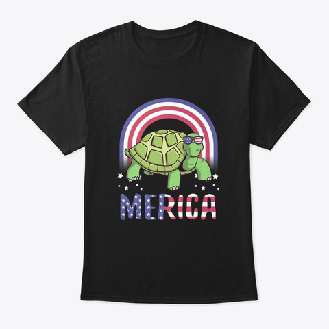 Merica Turtle Usa American Flag 4 Th Of J Black T-Shirt Front