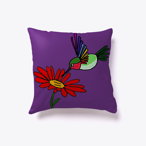 Artistic Fun Hummingbird And Red Daisy Purple T-Shirt Front