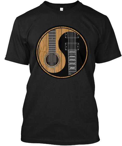 Yin Yang Acoustic Bass Guitar T Shirt Black T-Shirt Front