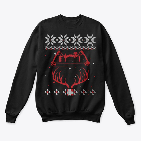 Bowhunting Lover Ugly Christmas Sweater Black T-Shirt Front