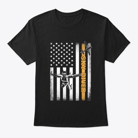 American Skydiver Usa Flag Black T-Shirt Front