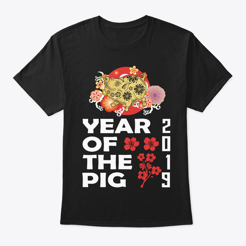 Cute 2019 Year Of The Pig Black T-Shirt Front