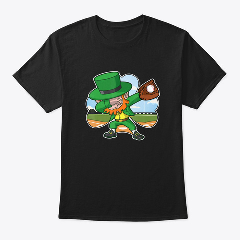 Dabbing Leprechaun Baseball St Patricks  Black T-Shirt Front