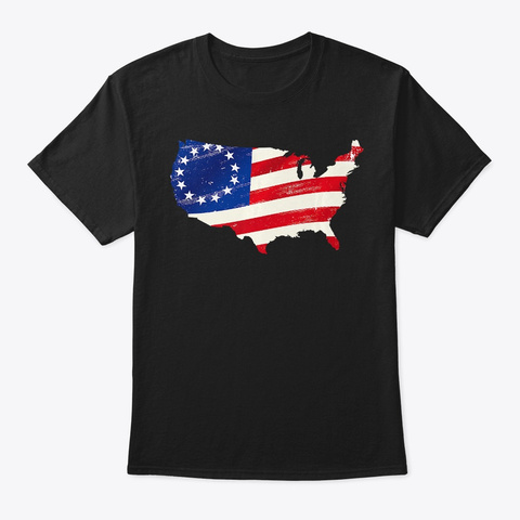 Waving Patriot Flag In Usa Shape T Shirt Black T-Shirt Front