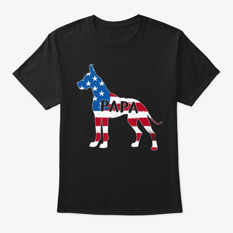 Great Dane Papa Amerca Flag Retro Tshirt Black T-Shirt Front