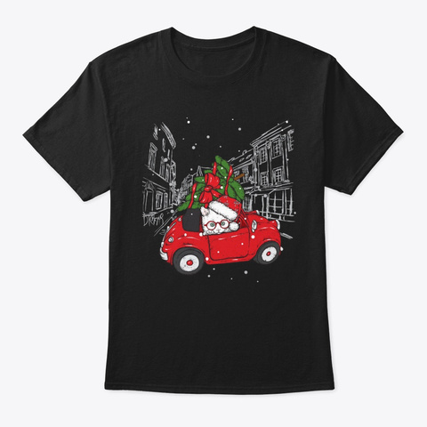 Cat In Red Car With Xmas Tree Tshirt Black T-Shirt Front