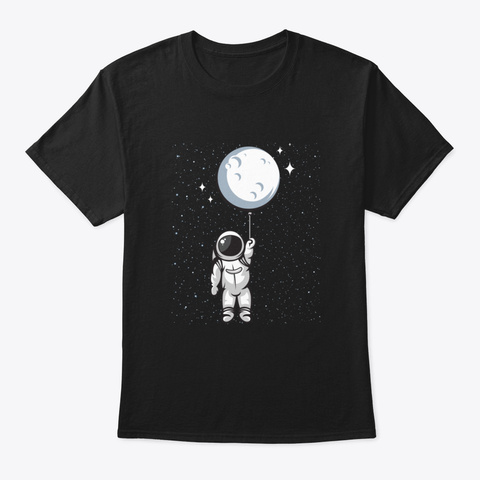 Astronaut Moon Balloon Black T-Shirt Front