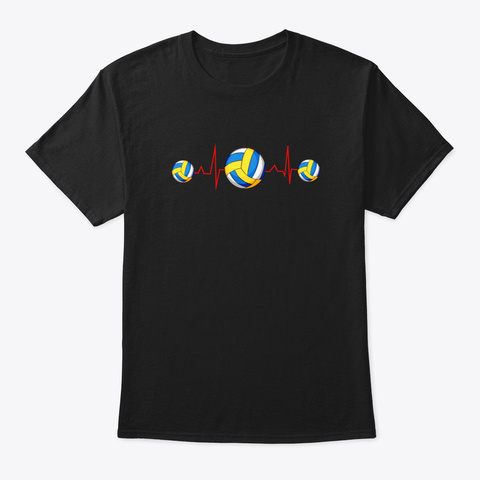Volleyball Heartbeat Funny Volleyball Lo Black T-Shirt Front