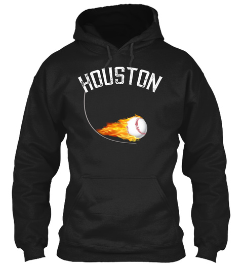 Baseball Houston Ball On Fire Sports Black T-Shirt Front