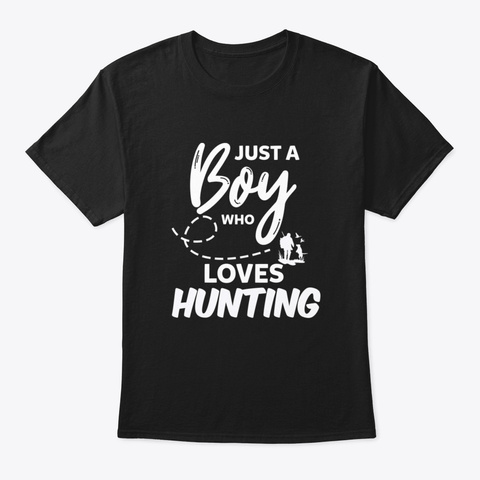 Boy Loves Hunting Hunter Hunting Dog Fun Black T-Shirt Front