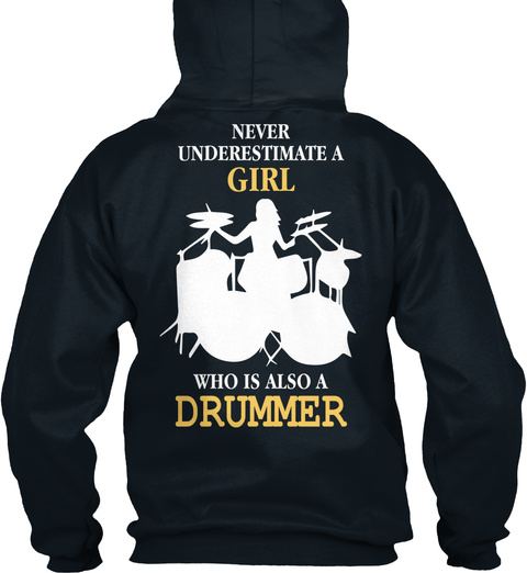  Never Underestimate A Girl Who Is Also A Drummer French Navy T-Shirt Back