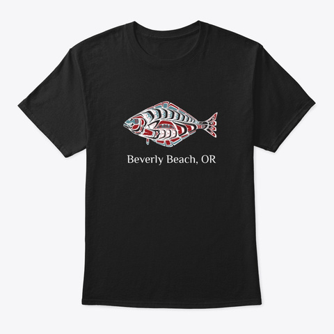 Beverly Beach Or Halibut Fish Pnw Black T-Shirt Front