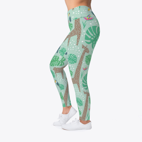 Green Giraffes Palm Leaves Leggings Standard Camiseta Left