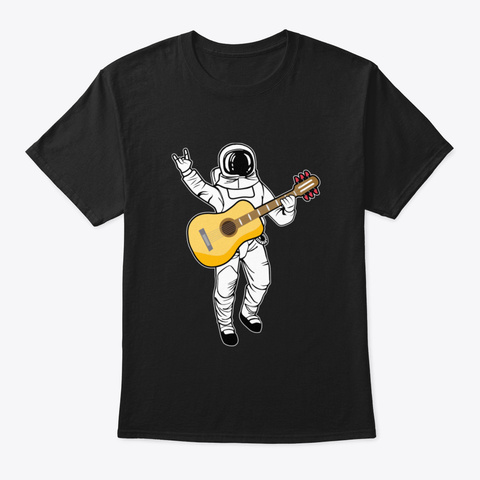 Astronaut With Guitar Funny Music And Sp Black T-Shirt Front