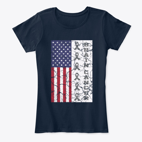 Brain Cancer Ribbon America Flag New Navy T-Shirt Front