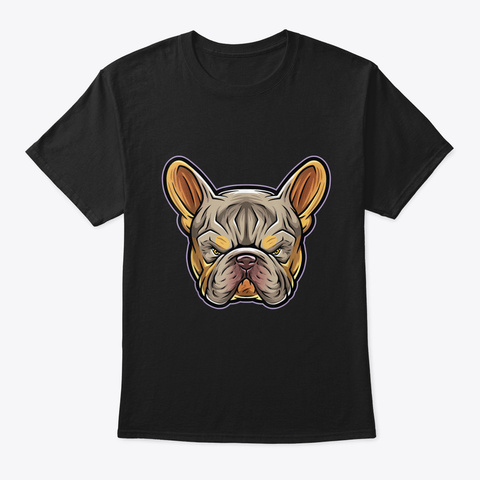 Lilac Tri Frenchie Head French Bulldog Exotic Dog T Shirt Black T-Shirt Front
