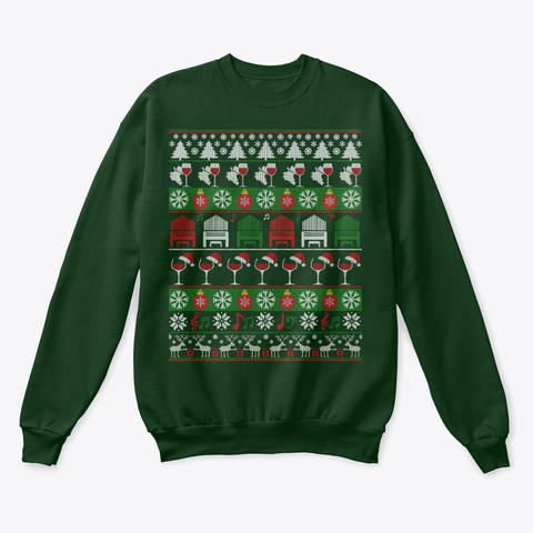 Wine Pipe Organ Ugly Christmas Sweater Deep Forest  T-Shirt Front