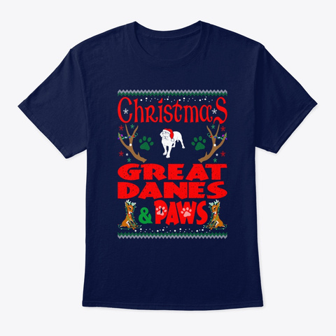Christmas Great Danes Paws Gift Navy T-Shirt Front