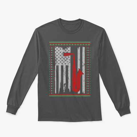 Usa Flag Saxophone Christmas Ugly Gift Charcoal T-Shirt Front