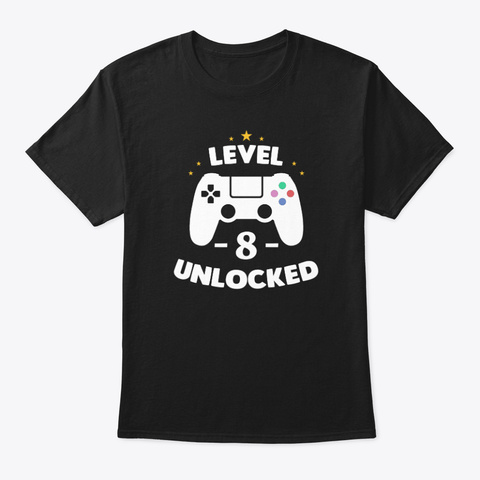 Level 8 Unlocked Gamer Controller Black T-Shirt Front