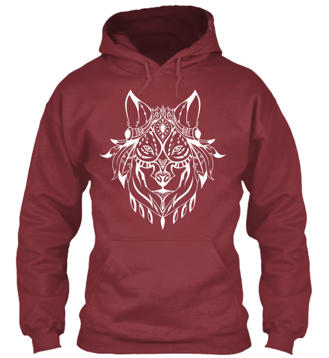 Ethnic White Wolf Hoodie Maroon T-Shirt Front