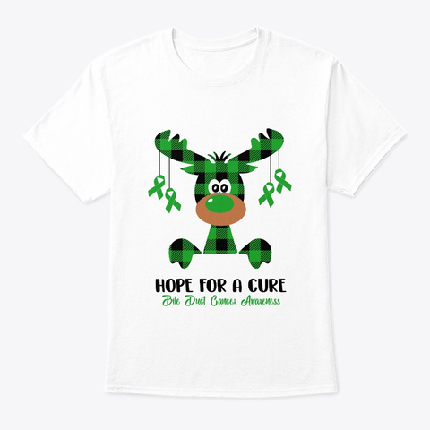 Reindeer Christmas Bile Duct Cancer Hope White T-Shirt Front