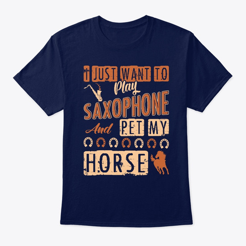 Saxophone Pet Horse Navy T-Shirt Front