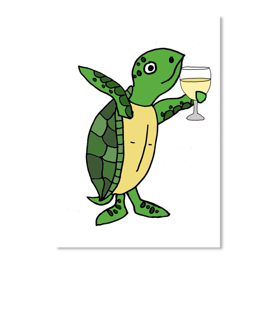 Funny Sea Turtle Drinking Wine Cartoon Products from SmileteesAttheBeach