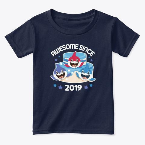 Awesome Since 2019 Shark Birthday Navy  áo T-Shirt Front