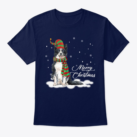 Funny Border Collie Merry Xmas Gift Navy T-Shirt Front
