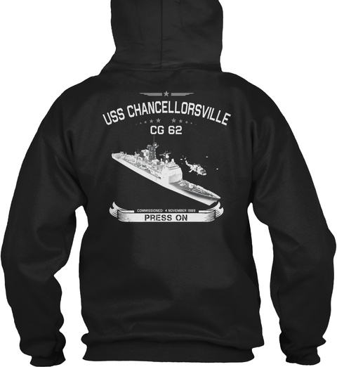 Uss Chancellorsville Cg 62 Press On Black T-Shirt Back