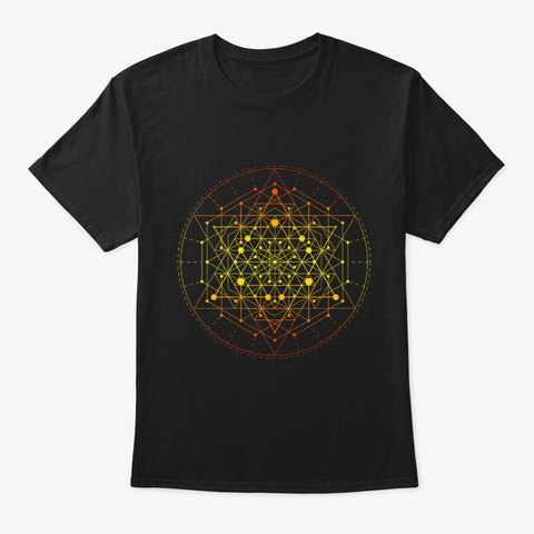 Sacred Geometry Yellow Tesseract Black T-Shirt Front