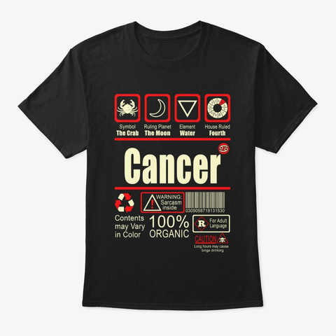 Cancer Zodiac Sign, Black T-Shirt Front
