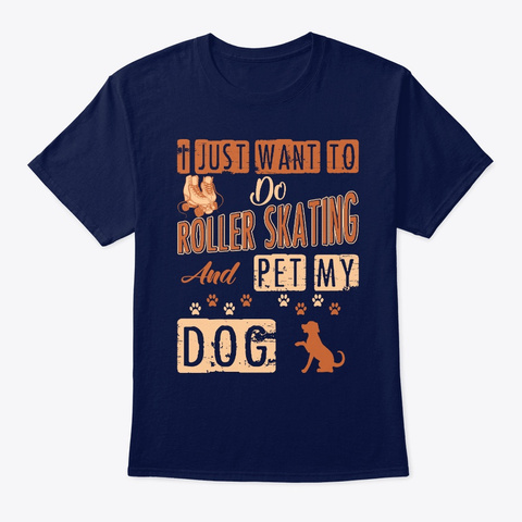 Roller Skating Pet Dog Navy T-Shirt Front