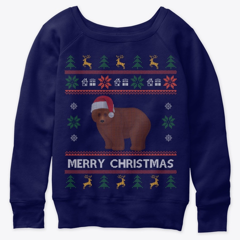 Bear Ugly Christmas Sweater Christmas Navy  T-Shirt Front