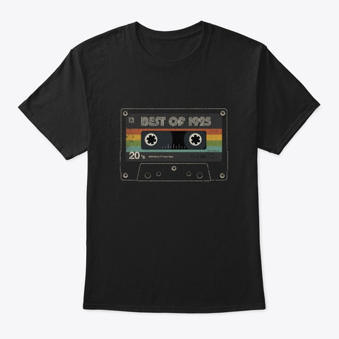 Best Of 1925 Tape 95 Years Old Birthday Black T-Shirt Front