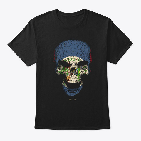 Skull Belize Flag Skeleton Black T-Shirt Front