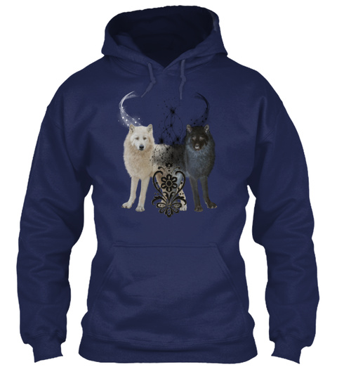 Wonderful White And Black Wolf Navy T-Shirt Front
