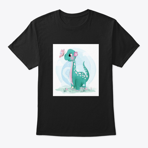 Baby Girl Dinosaur With Butterfly Black T-Shirt Front