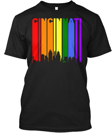 Cincinnati Gay Pride Rainbow Cityscape Lgbt Black T-Shirt Front